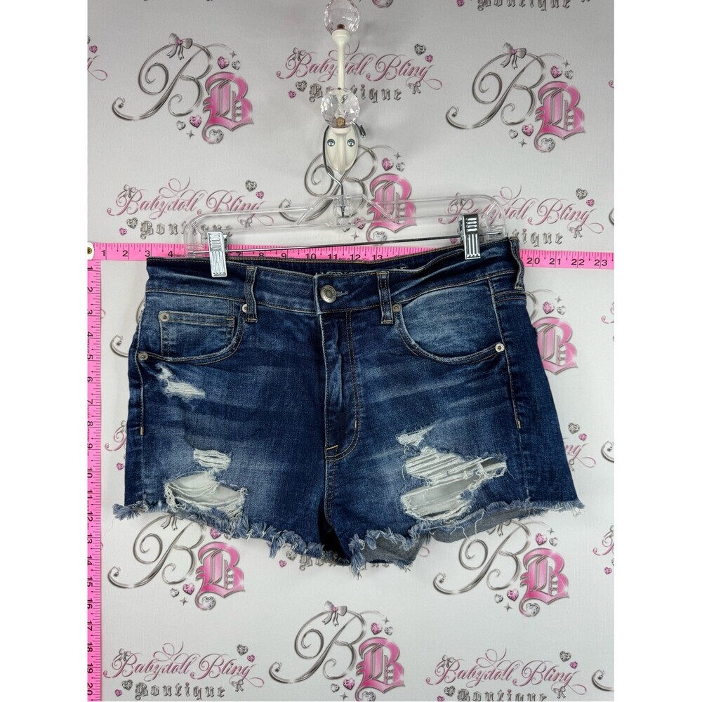 American Eagle Outfitters shorts ripped Distressed Dark Blue Denim Jean Shorts